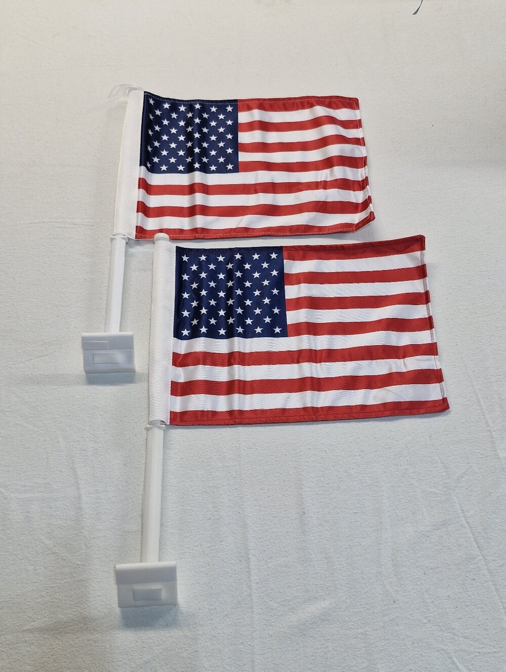 Lot of 2 USA American Car Window Flags 11x14 Clip-On Pole 19.5" Patriotic